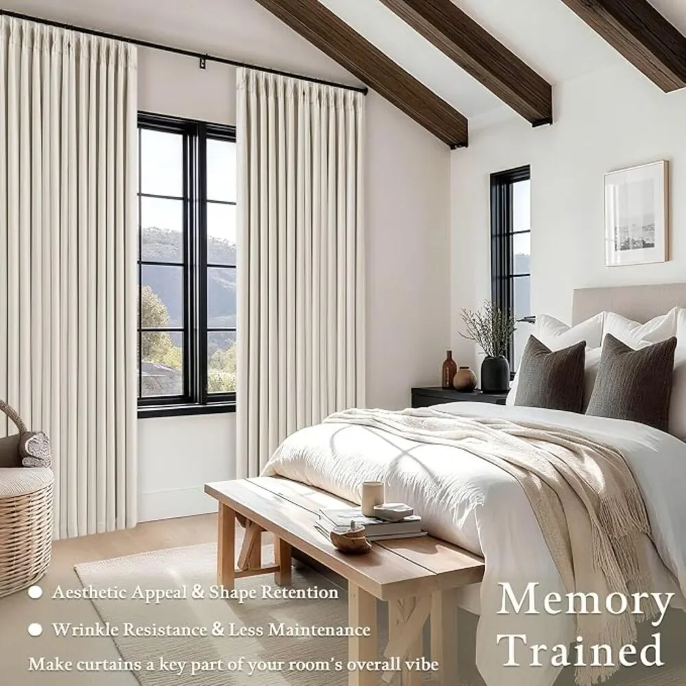 Brand New Twodrapes Cream Ivory 100-Inch Blackout Linen Curtains